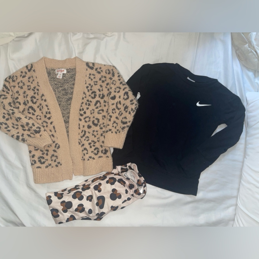 3T Nike Black Sweatshirt with Leopard Cardigan and Polka Dot Leggings